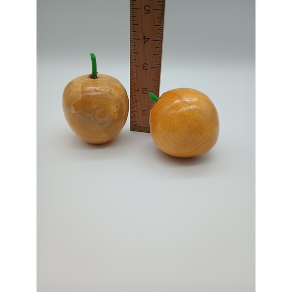 2 Vintage Alabaster Marble Stone Yellow Apple Paperweight - Picture 3 of 3